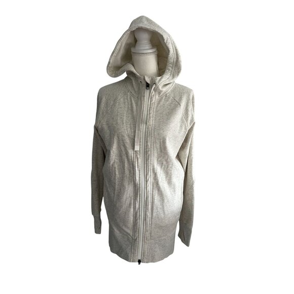 ATHLETA Oatmeal Heathered Long Hoodie Zip Sweatshirt Size Small - Picture 2 of 9